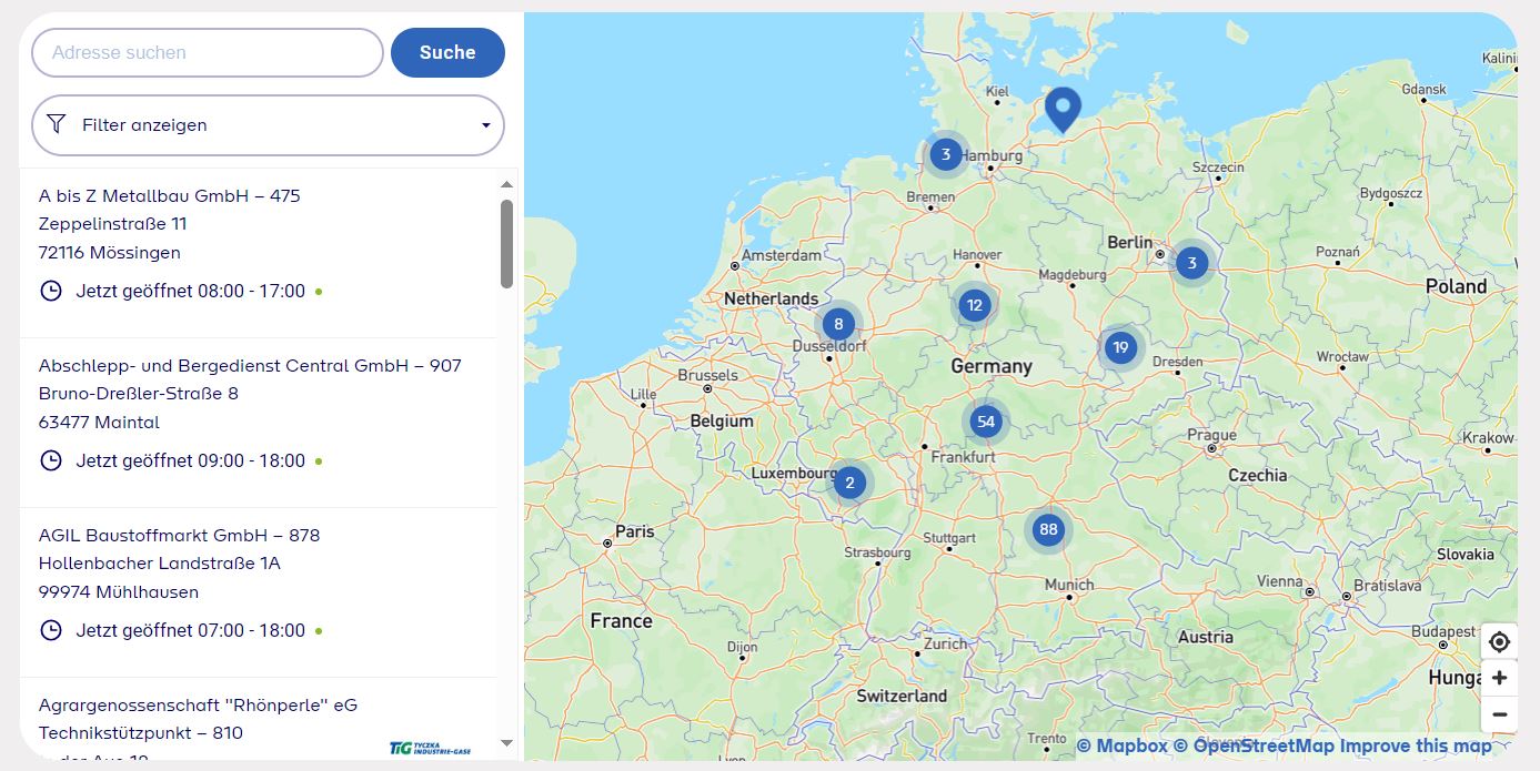 Händlersuche Gase Center Finder Tyczka Air Gases